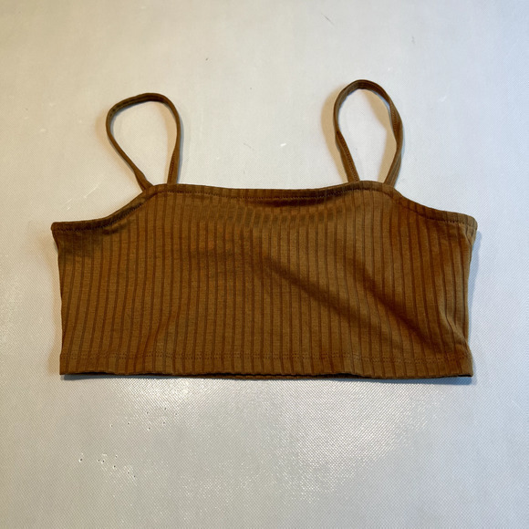 VERO‎ MODA Womens Lucy Rib Crop Top Tobacco Brown size Small - Picture 1 of 10